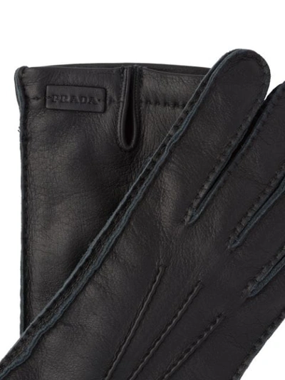 Shop Prada Deer Leather Gloves In Black