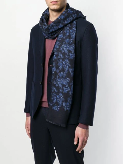 Shop Kiton Abstract Print Cashmere Scarf In Blue