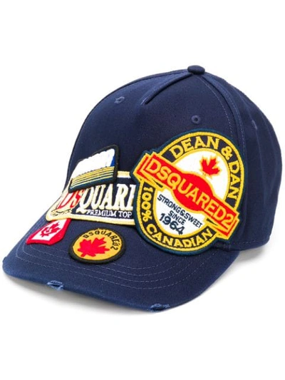 Shop Dsquared2 Logo Patchwork Cap In Blue