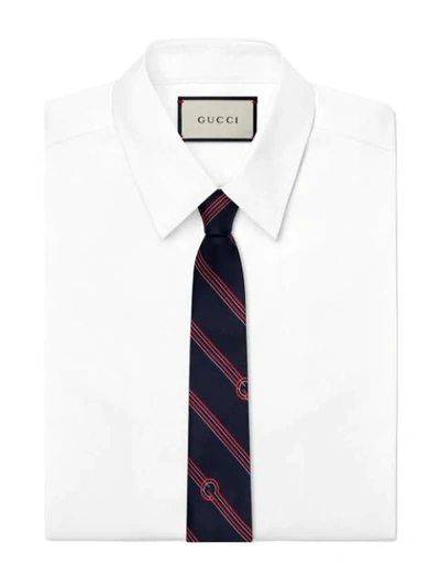 Shop Gucci Diagonally Striped Necktie In Blue