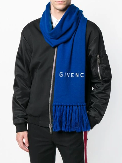 Shop Givenchy Logo Knit Scarf - Blue