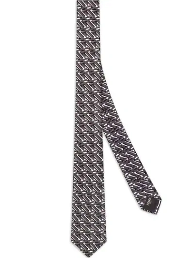 Shop Fendi Futuristic Print Silk Tie In Grey