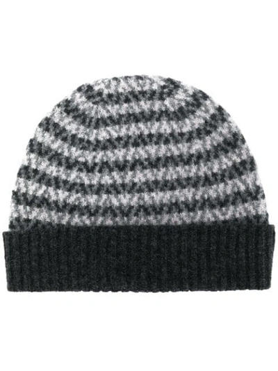 Shop Pringle Of Scotland Stripe Patterned Hat In Grey