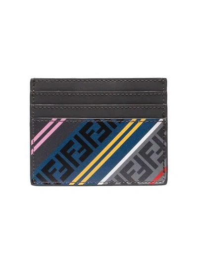 Shop Fendi Multicoloured Ff Logo Leather Cardholder - Grey