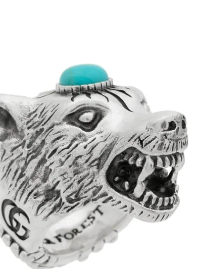 Shop Gucci Metallic Anger Forest Sterling Silver Wolf Head Ring