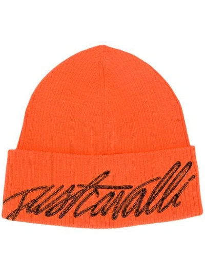 Shop Just Cavalli Logo Knitted Hat In Orange