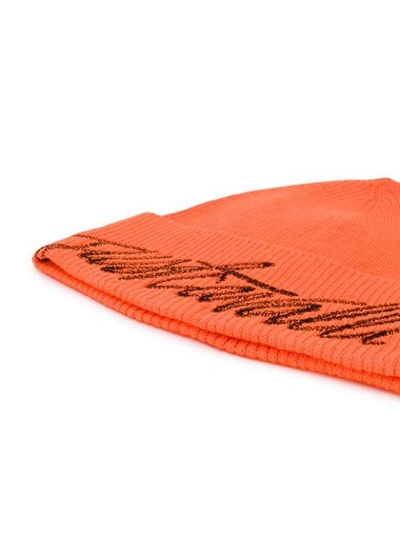 Shop Just Cavalli Logo Knitted Hat In Orange