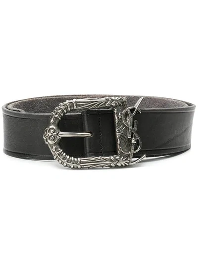 Shop Saint Laurent Monogram Celtic Belt In Grey