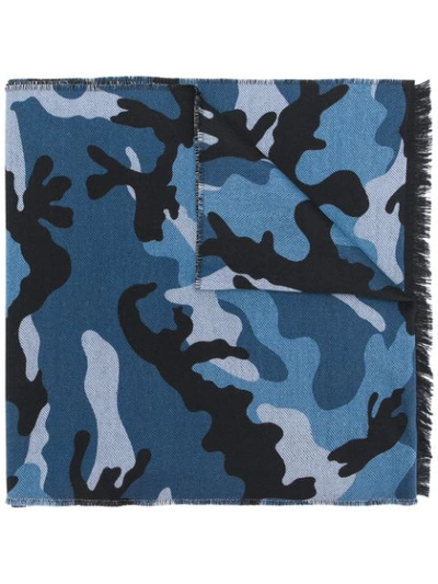 Shop Valentino Garavani Camouflage Scarf - Blue