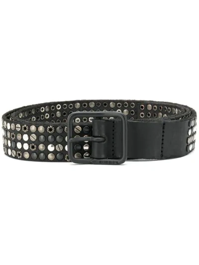 Shop Diesel Leather Belt With Mixed Studs In Black