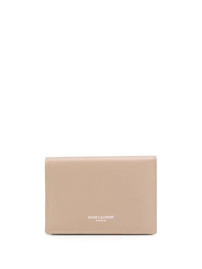 Shop Saint Laurent Grain Embossed Leather Card Case In Grey