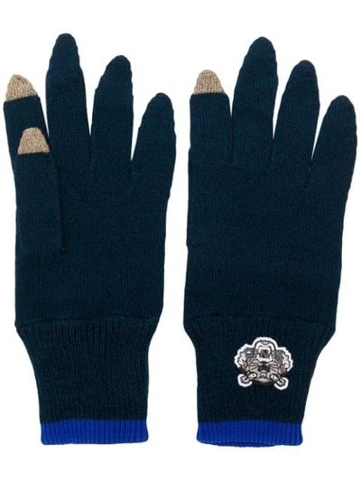 Shop Kenzo Knit Finger Gloves - Blue