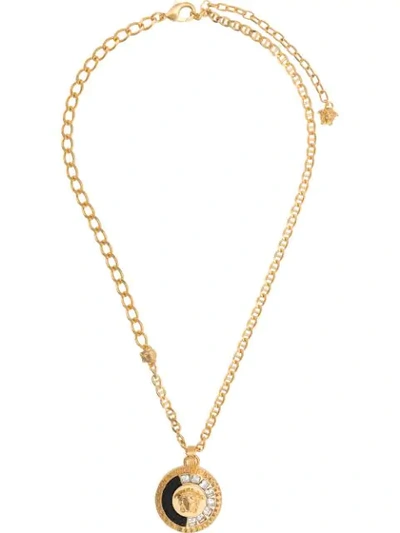 Shop Versace Embellished Medusa Head Necklace In Gold