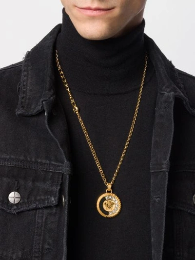 Shop Versace Embellished Medusa Head Necklace In Gold