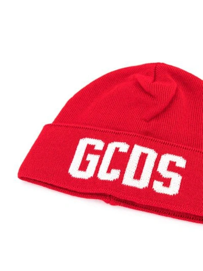 Shop Gcds Knit Logo Print Beanie In Red ,white