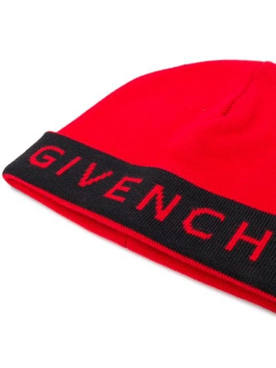 Shop Givenchy Contrast Logo Beanie Hat - Red