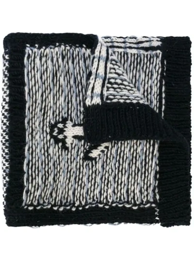Shop Thom Browne Anchor Knitted Scarf In Blue