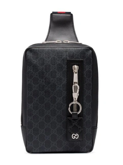 Shop Gucci Gg Pattern Embossed Keychain In Black