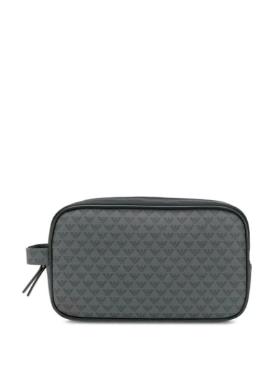 Shop Emporio Armani Logo Print Wash Bag In Grey