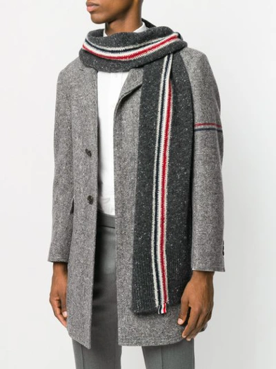 Shop Thom Browne Striped Tweed Jersey Scarf - Grey