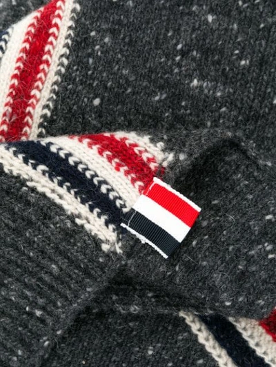 Shop Thom Browne Striped Tweed Jersey Scarf - Grey