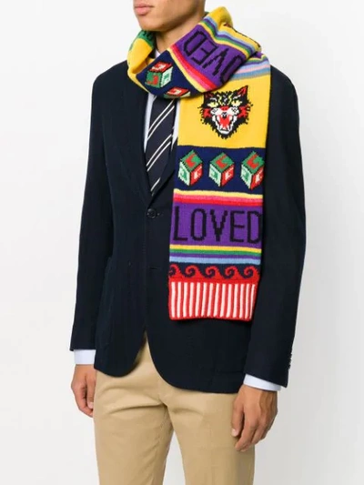Shop Gucci Striped Symbol Scarf - Multicolour