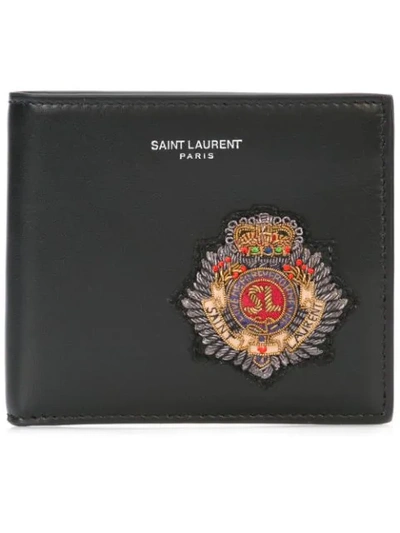 SAINT LAURENT 徽章双折钱包 - 黑色
