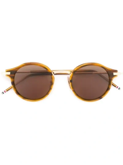 Shop Thom Browne Eyewear Round Walnut & 12k Gold Sunglasses