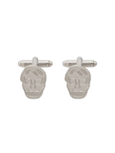 Shop Alexander Mcqueen Skull Engraved Cufflinks In Silver