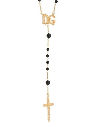 Shop Dolce & Gabbana Beaded Rosary Necklace In Gold