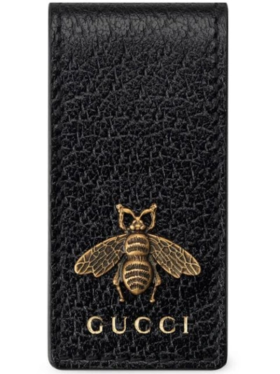 Shop Gucci Bee Motif Money Clip Wallet In Black