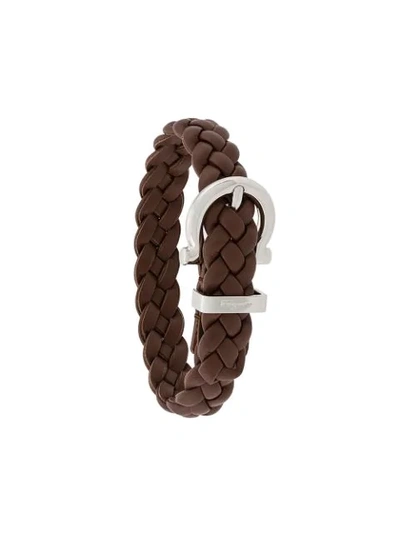 Shop Ferragamo Woven Gancini Bracelet In Brown