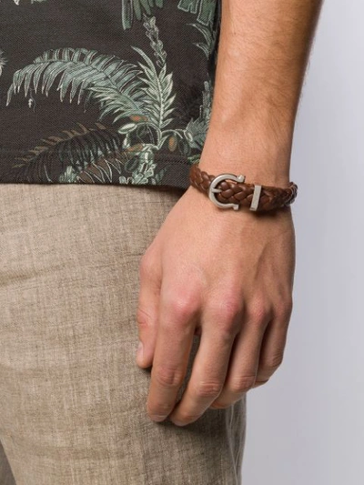 Shop Ferragamo Woven Gancini Bracelet In Brown