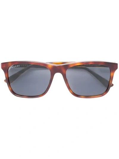 GUCCI EYEWEAR 方形框太阳眼镜 - 棕色