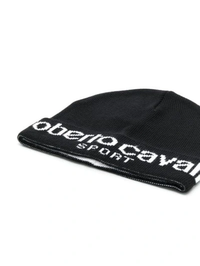 Shop Roberto Cavalli Embroidered Logo Beanie In Black