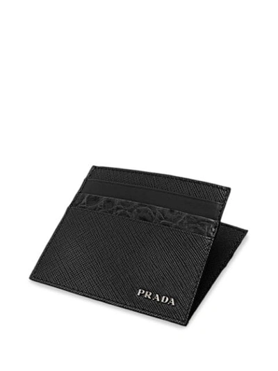 Shop Prada Saffiano And Crocodile Leather Card Holder In Black