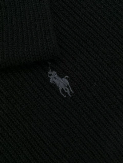 Shop Polo Ralph Lauren Ribbed Logo Scarf In Black