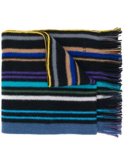 Shop Paul Smith Striped Knit Scarf In Black
