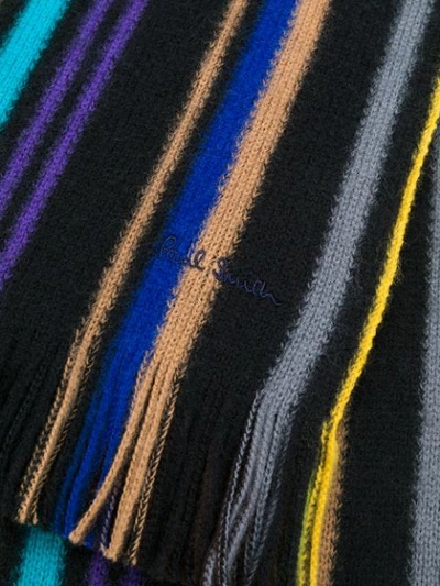 Shop Paul Smith Striped Knit Scarf In Black