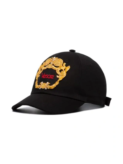 Shop Versace Front Logo Cap In Black