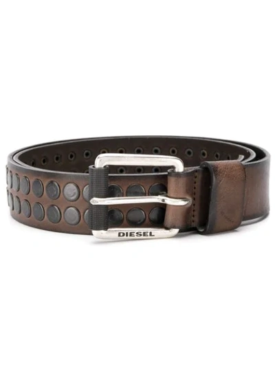 Shop Diesel Vintage Leather Belt With Studs In Brown