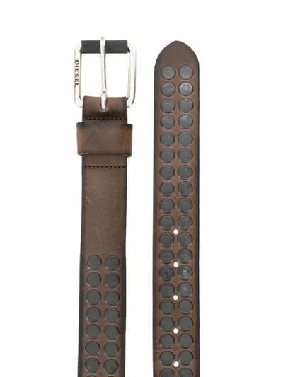 Shop Diesel Vintage Leather Belt With Studs In Brown