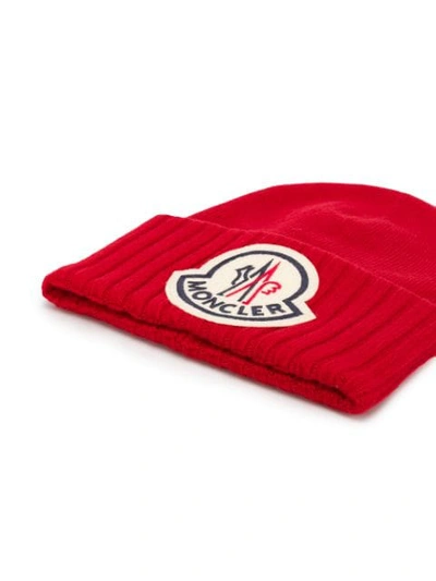 Shop Moncler Ribbed Hem Beanie In Red