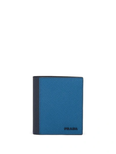 Shop Prada Saffiano Bi-fold Wallet In Blue