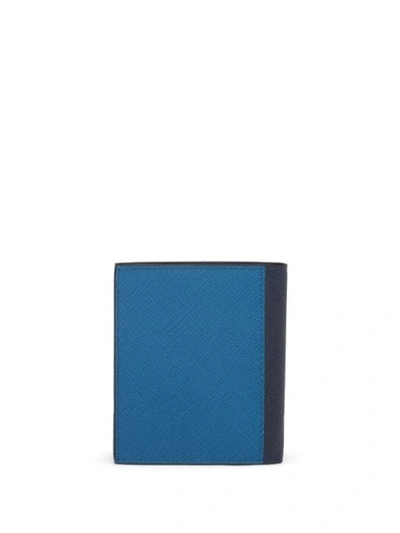 Shop Prada Saffiano Bi-fold Wallet In Blue