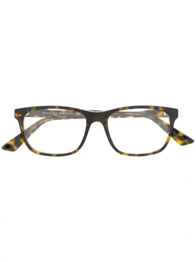 GUCCI EYEWEAR 长方形框眼镜 - 棕色