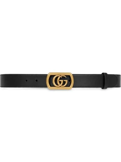 Shop Gucci Leather Belt With Framed Double G In Black