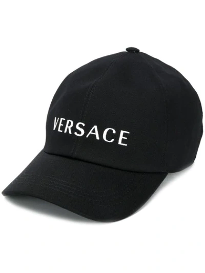 Shop Versace Embroidered Baseball Cap In Black