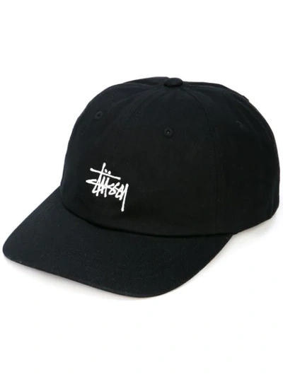 Shop Stussy Logo Embroidered Cap In Black
