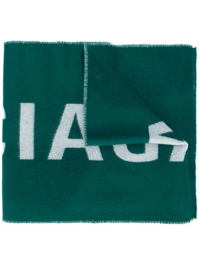 Shop Balenciaga Logo Knitted Scarf - Green